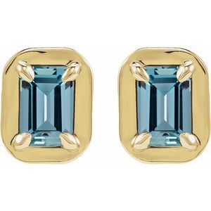 14K Yellow Gold Natural Aquamarine Stud Earrings – image 2