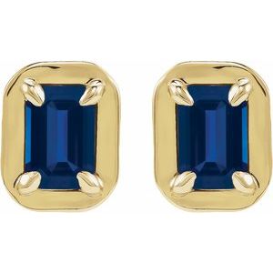 14K Yellow Gold Lab-Grown Blue Sapphire Stud Earrings – image 2