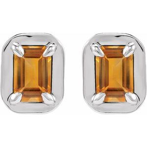 14K White Gold Natural Citrine Stud Earrings – image 2