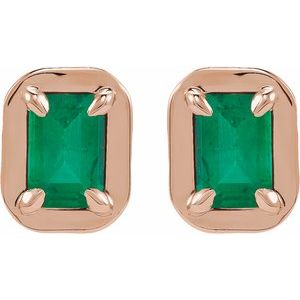 14K Rose Gold Lab-Grown Emerald Stud Earrings – image 2