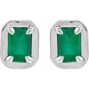 Platinum Lab-Grown Emerald Stud Earrings – image 2