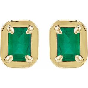 14K Yellow Gold Lab-Grown Emerald Stud Earrings – image 2