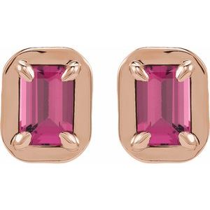 14K Rose Gold Natural Pink Tourmaline Stud Earrings – image 2