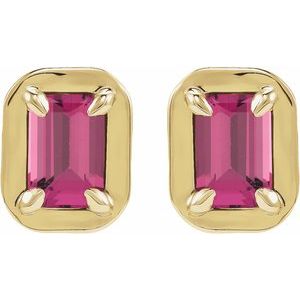 14K Yellow Gold Natural Pink Tourmaline Stud Earrings – image 2