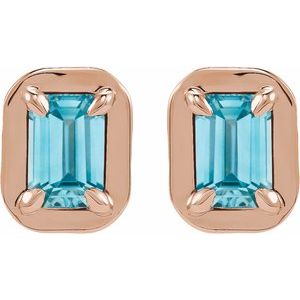 14K Rose Gold Natural Blue Zircon Stud Earrings – image 2