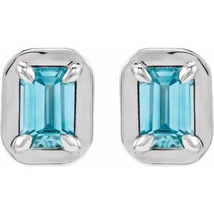Platinum Natural Blue Zircon Stud Earrings – image 2