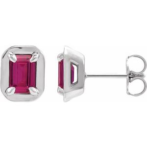 Platinum Lab-Grown Ruby Stud Earrings