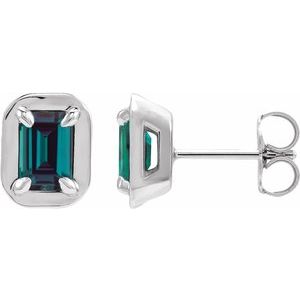 14K White Gold Lab-Grown Alexandrite Stud Earrings