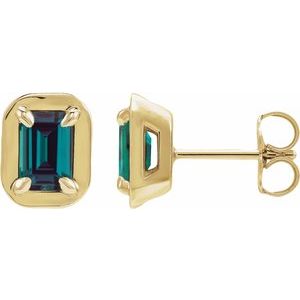 14K Yellow Gold Lab-Grown Alexandrite Stud Earrings
