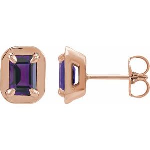 14K Rose Gold Natural Amethyst Stud Earrings