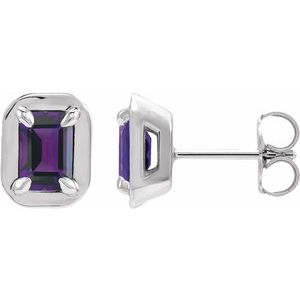 Sterling Silver Natural Amethyst Stud Earrings