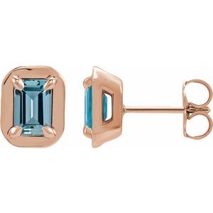 14K Rose Gold Natural Aquamarine Stud Earrings