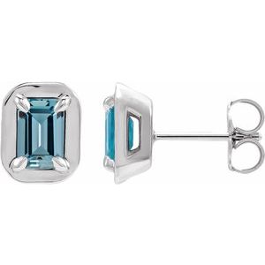 14K White Gold Natural Aquamarine Stud Earrings