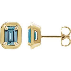 14K Yellow Gold Natural Aquamarine Stud Earrings