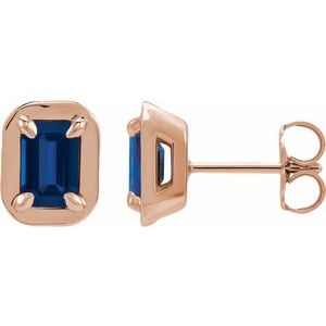 14K Rose Gold Lab-Grown Blue Sapphire Stud Earrings