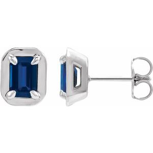 Sterling Silver Lab-Grown Blue Sapphire Stud Earrings