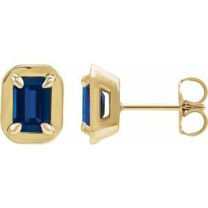14K Yellow Gold Lab-Grown Blue Sapphire Stud Earrings