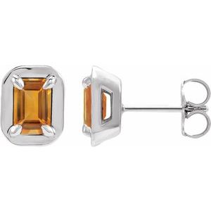 14K White Gold Natural Citrine Stud Earrings