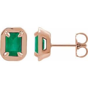 14K Rose Gold Lab-Grown Emerald Stud Earrings