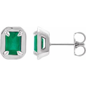 Sterling Silver Lab-Grown Emerald Stud Earrings