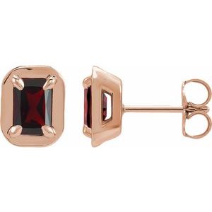 14K Rose Gold Natural Mozambique Garnet Stud Earrings