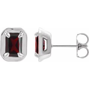 14K White Gold Natural Mozambique Garnet Stud Earrings