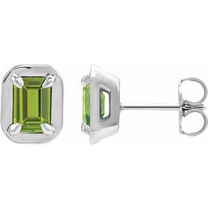 14K White Gold Natural Peridot Stud Earrings