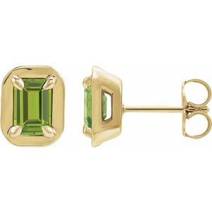 14K Yellow Gold Natural Peridot Stud Earrings