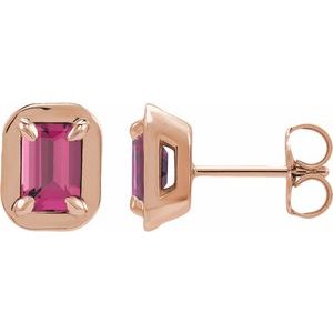14K Rose Gold Natural Pink Tourmaline Stud Earrings