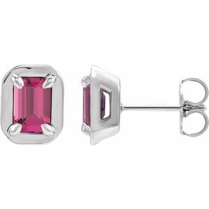 Sterling Silver Natural Pink Tourmaline Stud Earrings