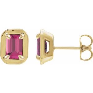 14K Yellow Gold Natural Pink Tourmaline Stud Earrings