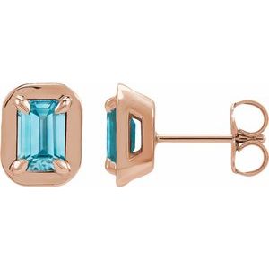 14K Rose Gold Natural Blue Zircon Stud Earrings