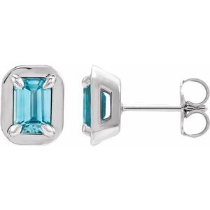 14K White Gold Natural Blue Zircon Stud Earrings