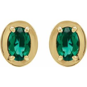 14K Yellow Gold Lab-Grown Emerald Stud Earrings – image 2