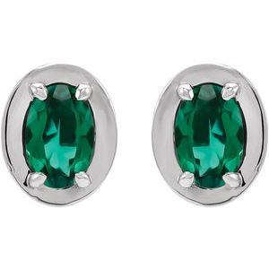 14K White Gold Lab-Grown Emerald Stud Earrings – image 2