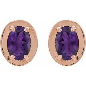 14K Rose Gold Natural Amethyst Stud Earrings – image 2