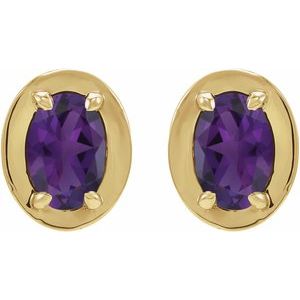 14K Yellow Gold Natural Amethyst Stud Earrings – image 2