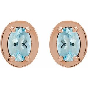 14K Rose Gold Natural Aquamarine Stud Earrings – image 2