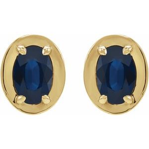 14K Yellow Gold Lab-Grown Blue Sapphire Stud Earrings – image 2