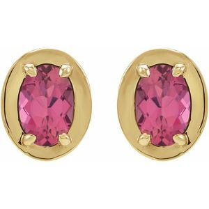 14K Yellow Gold Natural Pink Tourmaline Stud Earrings – image 2