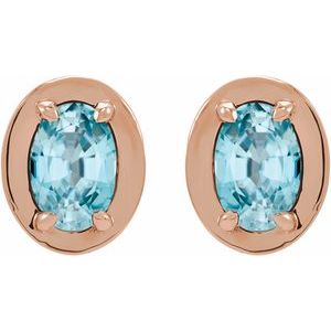14K Rose Gold Natural Blue Zircon Stud Earrings – image 2