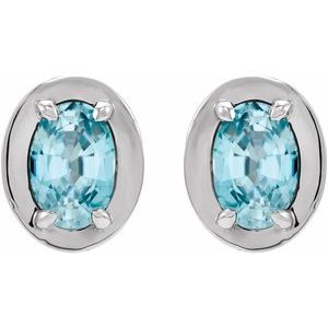 14K White Gold Natural Blue Zircon Stud Earrings – image 2