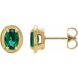 14K Yellow Gold Lab-Grown Emerald Stud Earrings