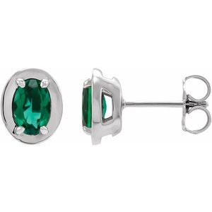 Platinum Lab-Grown Emerald Stud Earrings – image 2