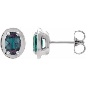 14K White Gold Lab-Grown Alexandrite Stud Earrings