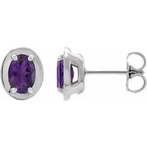 14K White Gold Natural Amethyst Stud Earrings