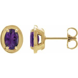14K Yellow Gold Natural Amethyst Stud Earrings