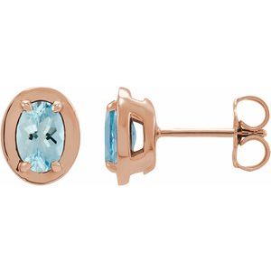 14K Rose Gold Natural Aquamarine Stud Earrings