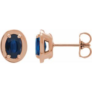 14K Rose Gold Lab-Grown Blue Sapphire Stud Earrings
