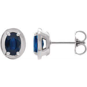 14K White Gold Lab-Grown Blue Sapphire Stud Earrings